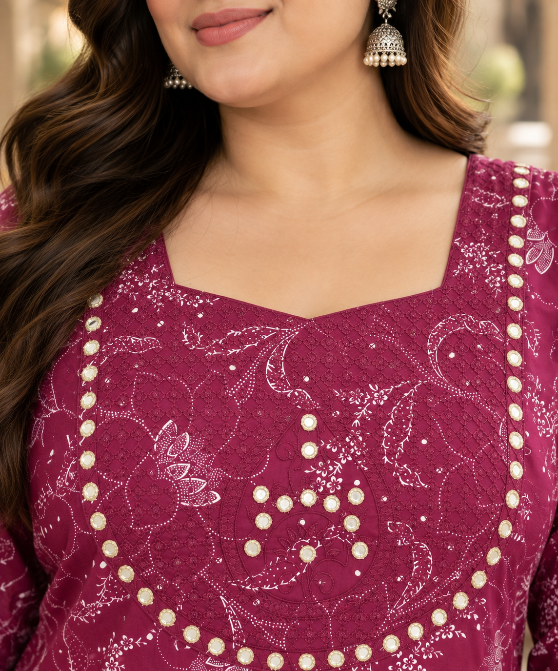 Magenta Purple Anarkali Kurta & Dupatta Set (Cotton)