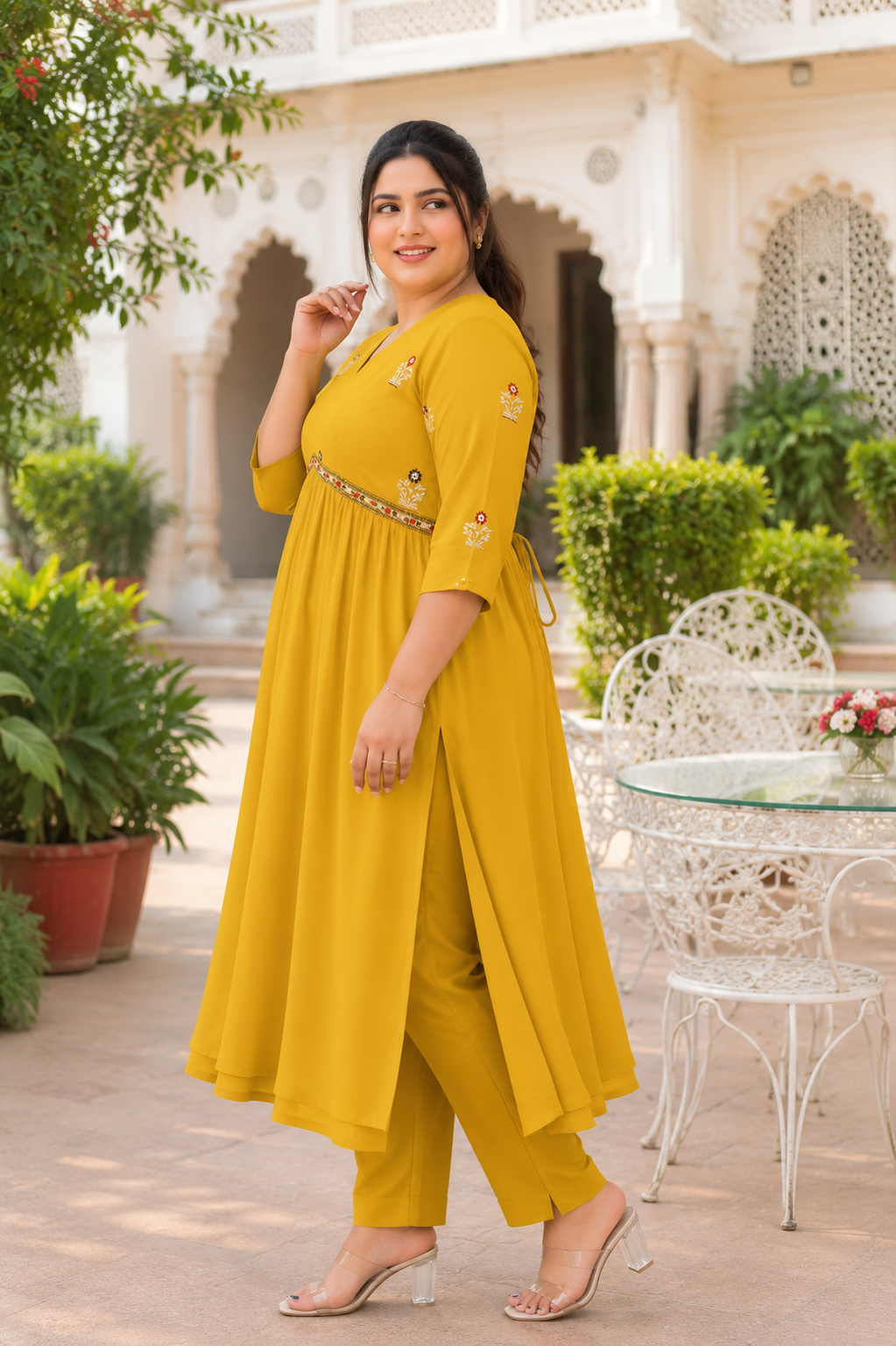 Yellow Georgette Kurta Dupatta Set