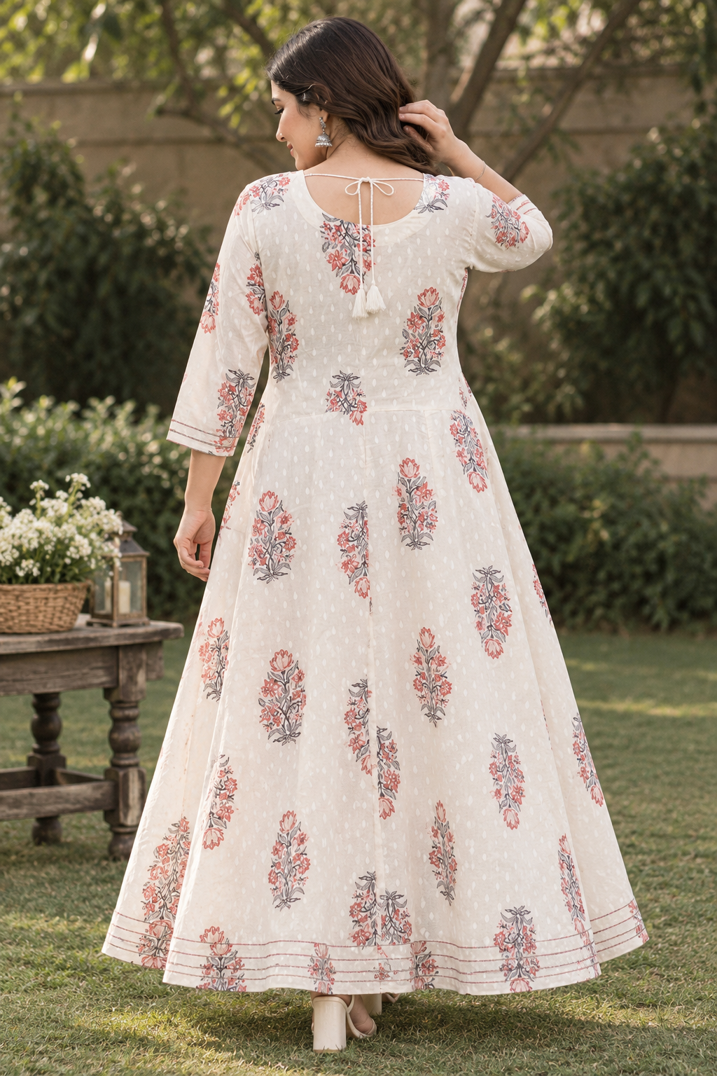 White Anarkali Kurta & Dupatta Set (Cotton)