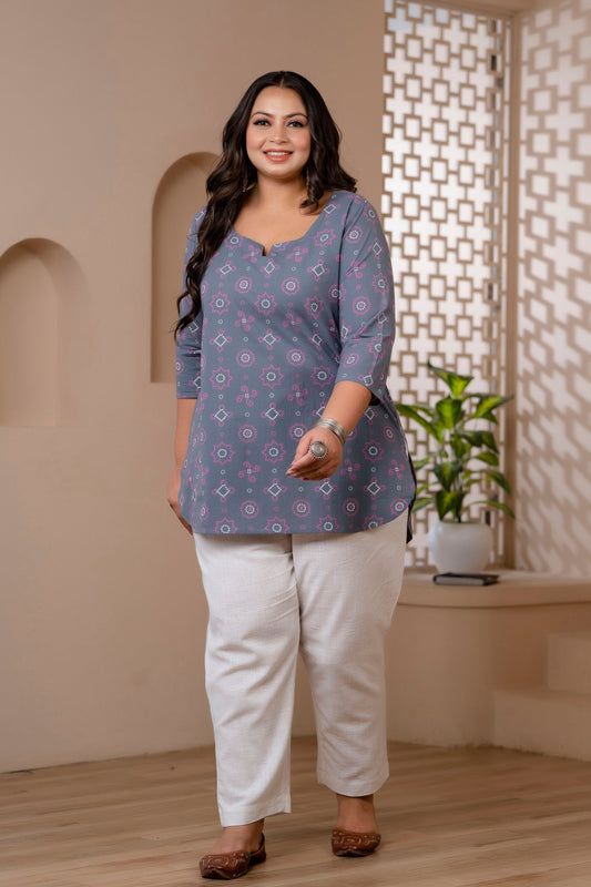 Grey Chunri Print Pure Cotton Top
