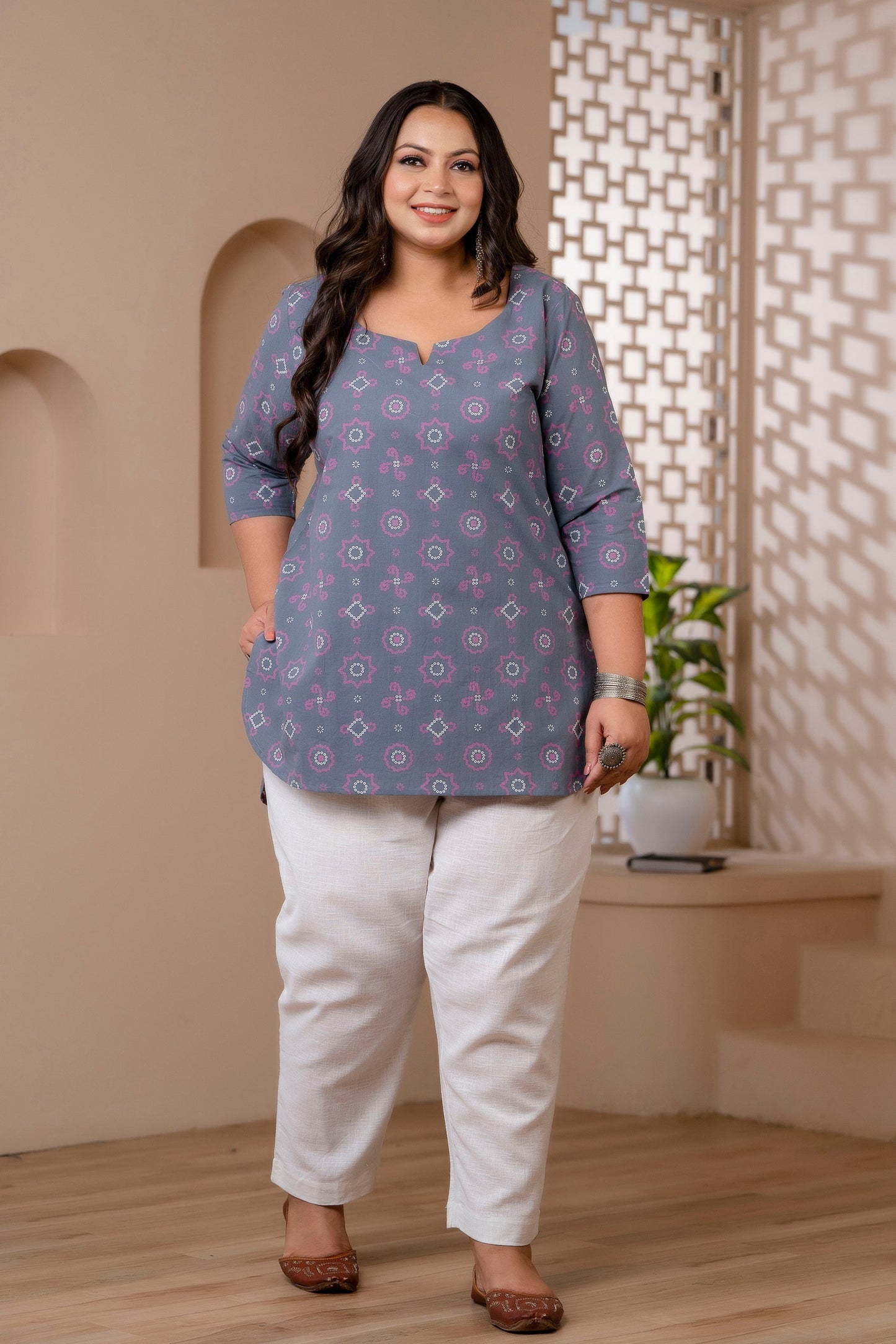 Grey Chunri Print Pure Cotton Top