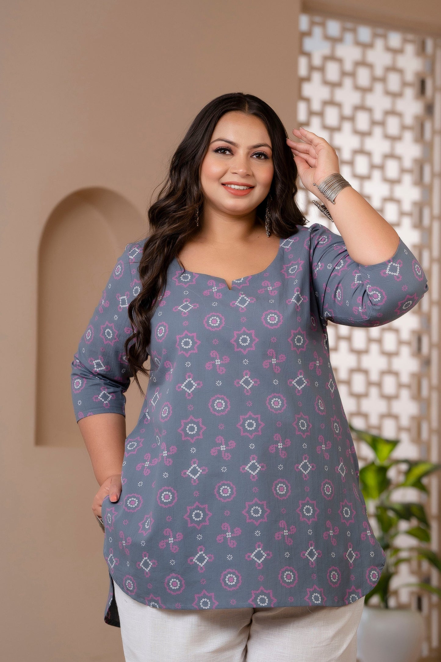 Grey Chunri Print Pure Cotton Top
