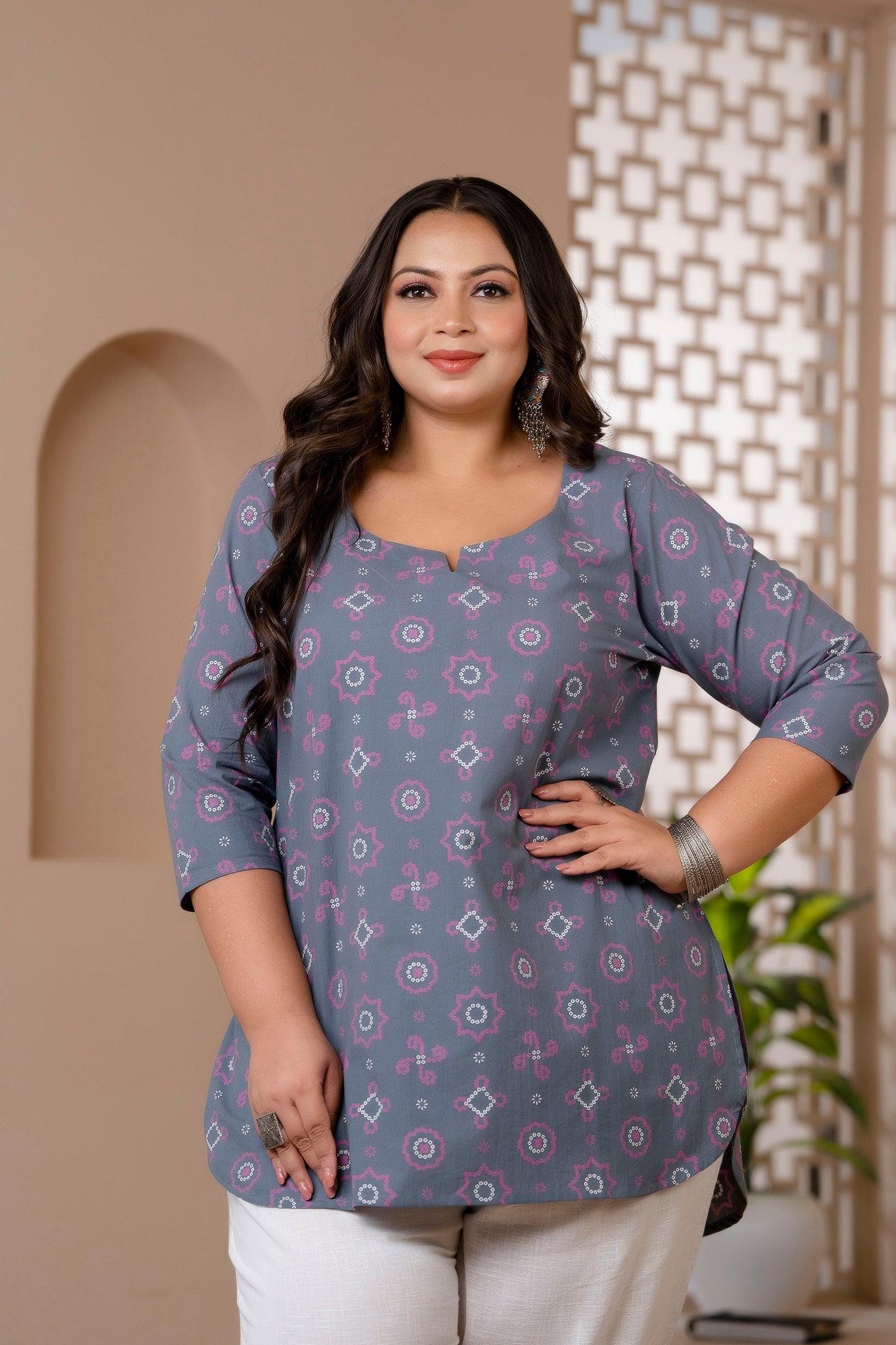 Grey Chunri Print Pure Cotton Top