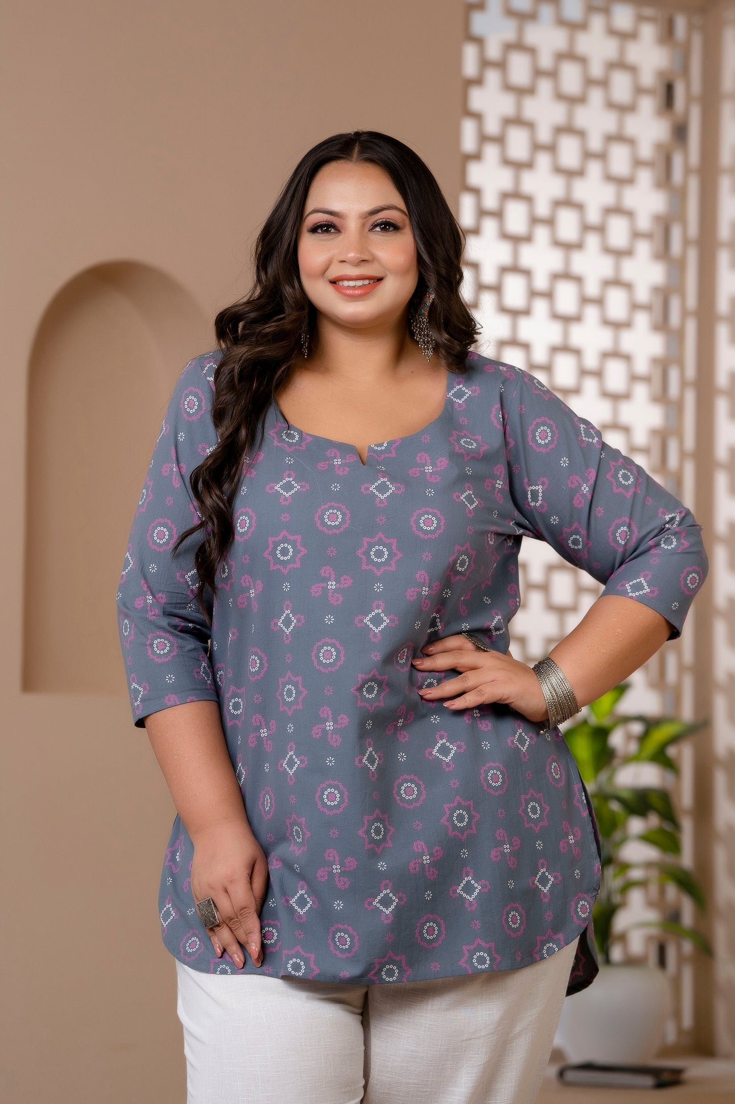 Grey Chunri Print Pure Cotton Top