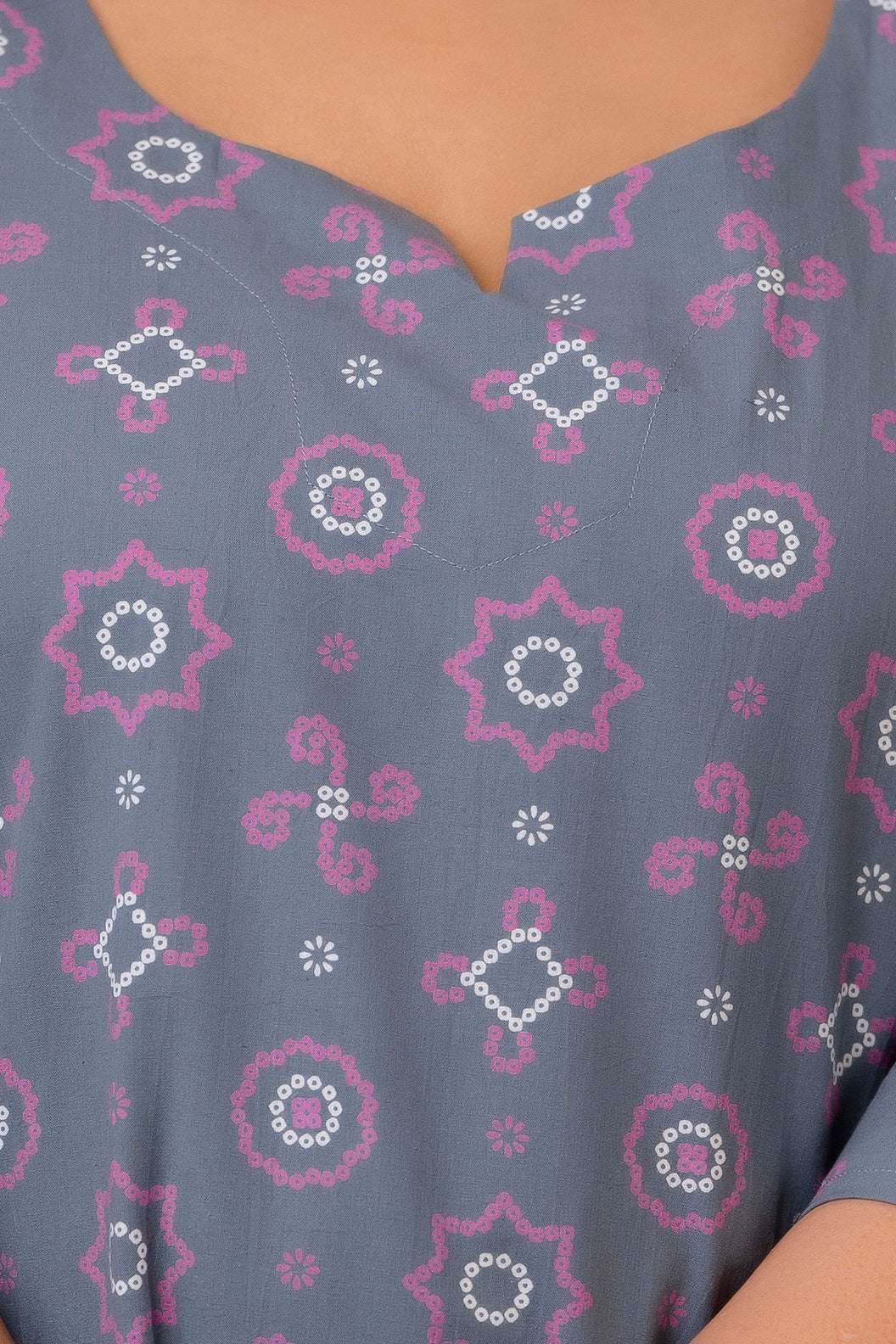 Grey Chunri Print Pure Cotton Top