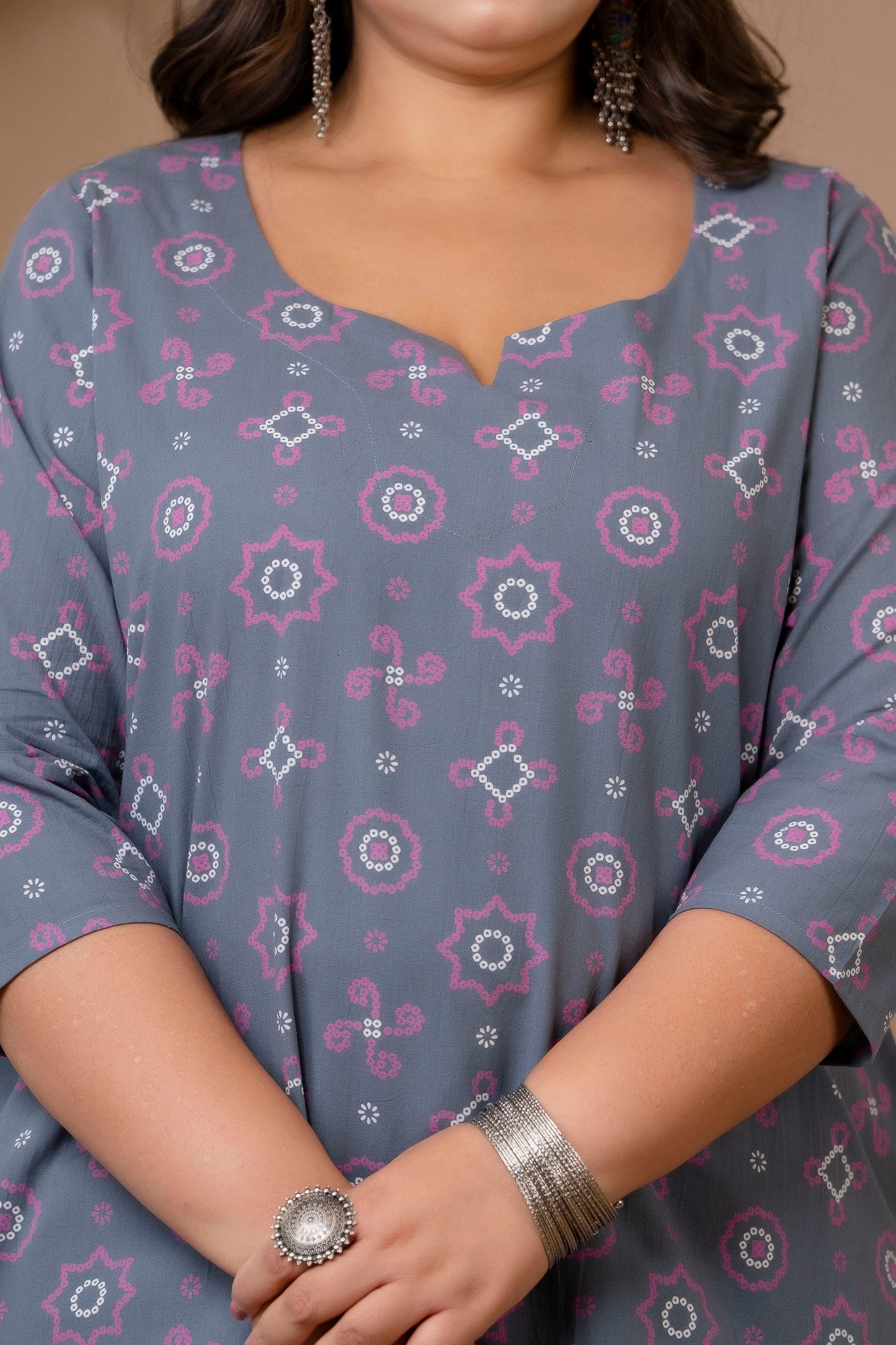 Grey Chunri Print Pure Cotton Top