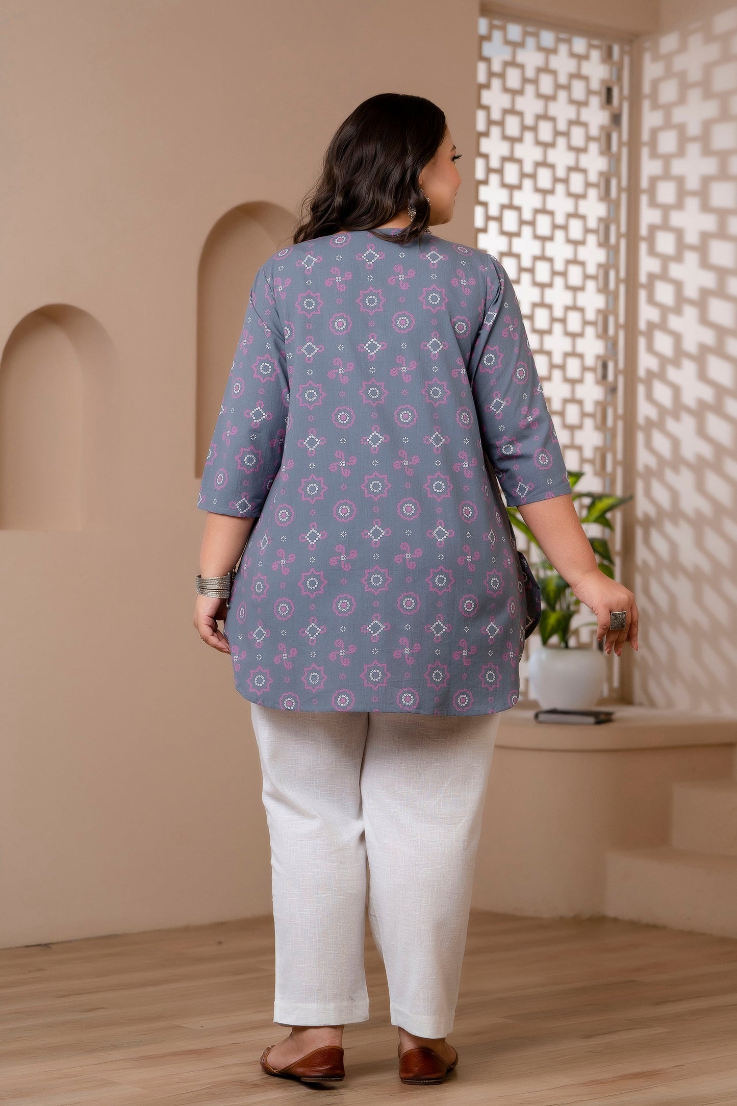 Grey Chunri Print Pure Cotton Top