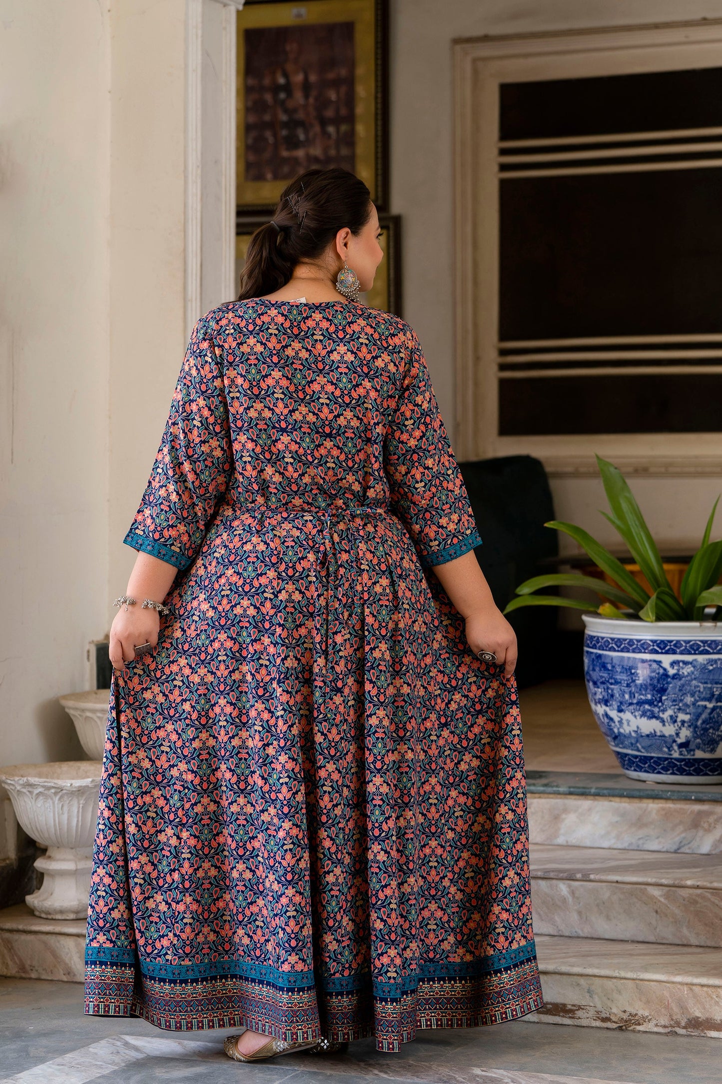 Blue Embroidered Anarkali Kurta & Dupatta Set