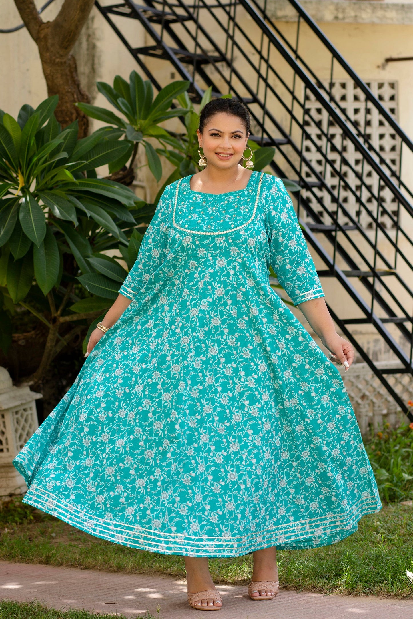 Sea Green Embroidered Anarkali Kurta Dupatta Set