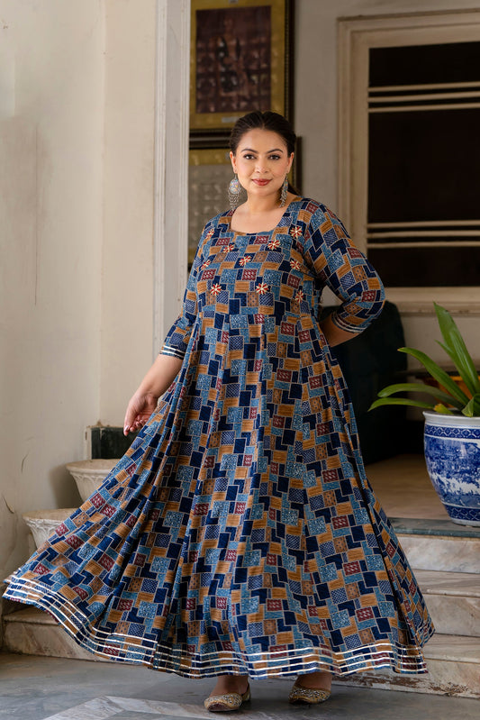 Blue Traditional Anarkali Kurti with Handwork