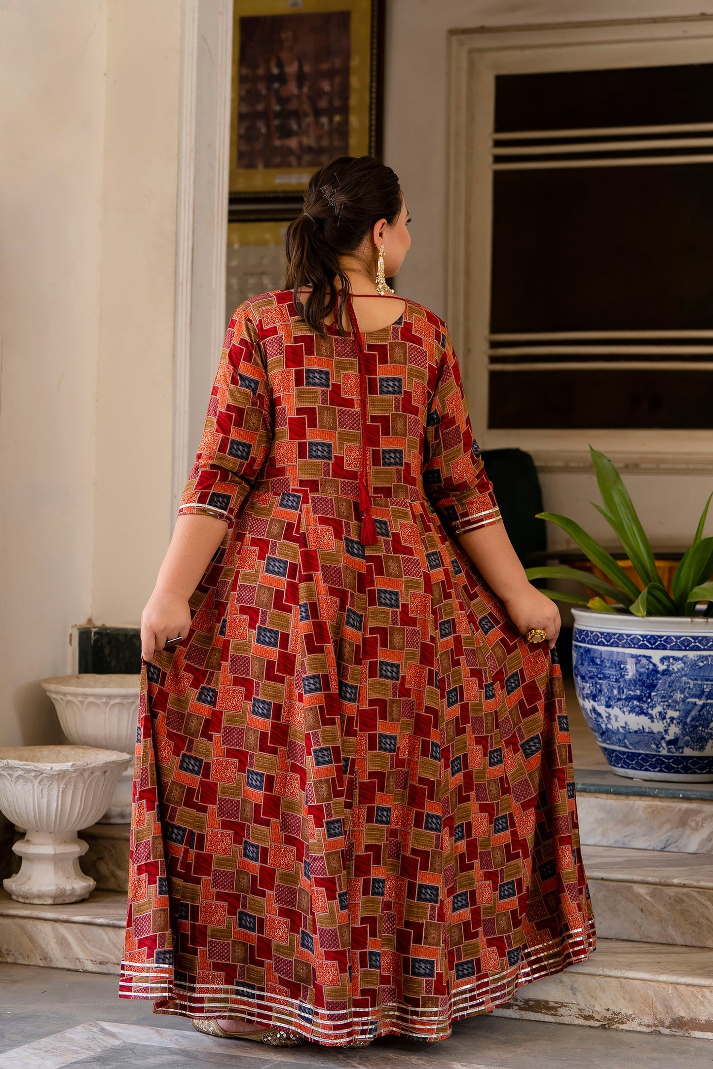 Maroon Traditional Anarkali Kurti with Handwork