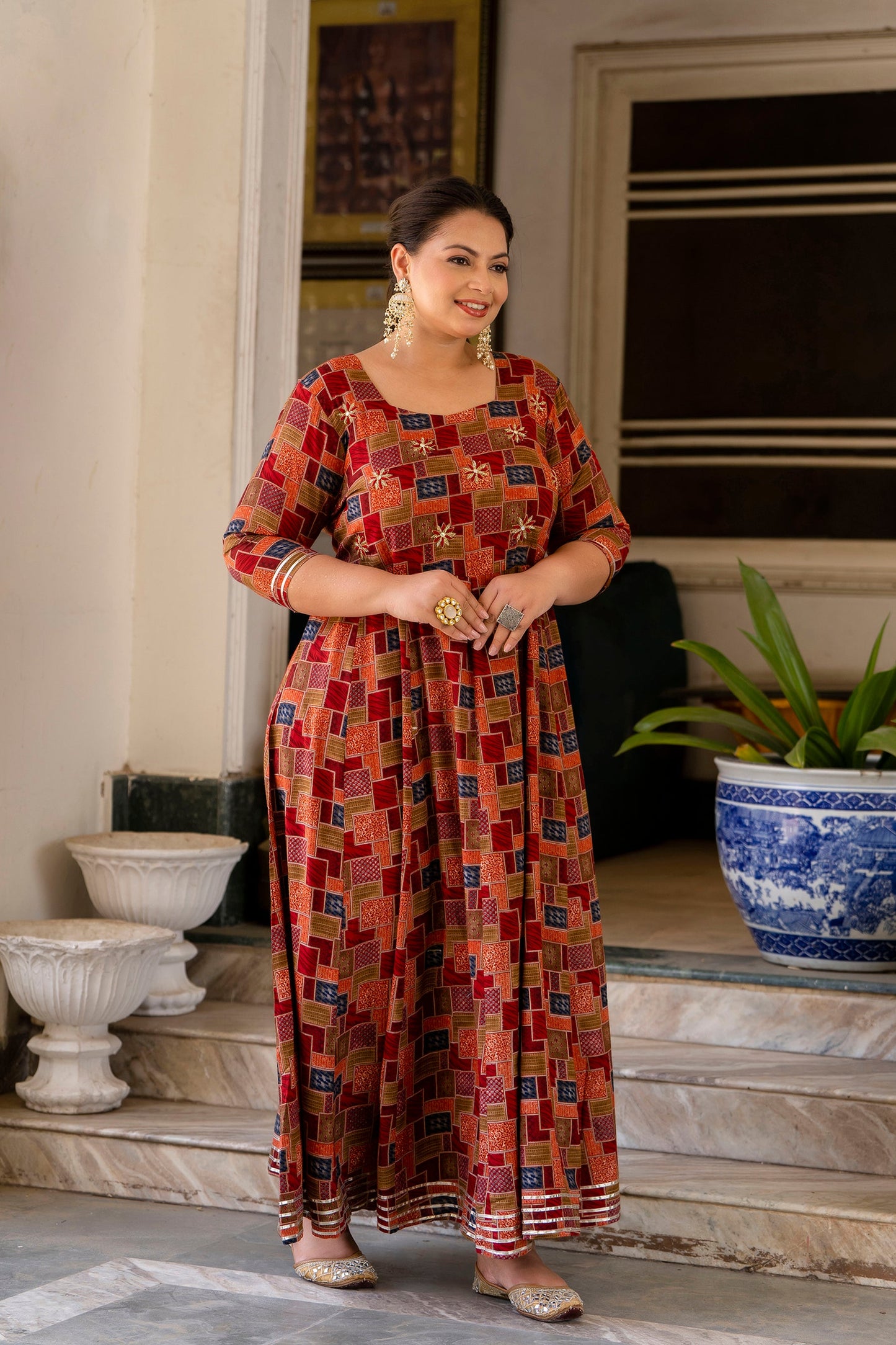 Maroon Traditional Anarkali Kurti with Handwork