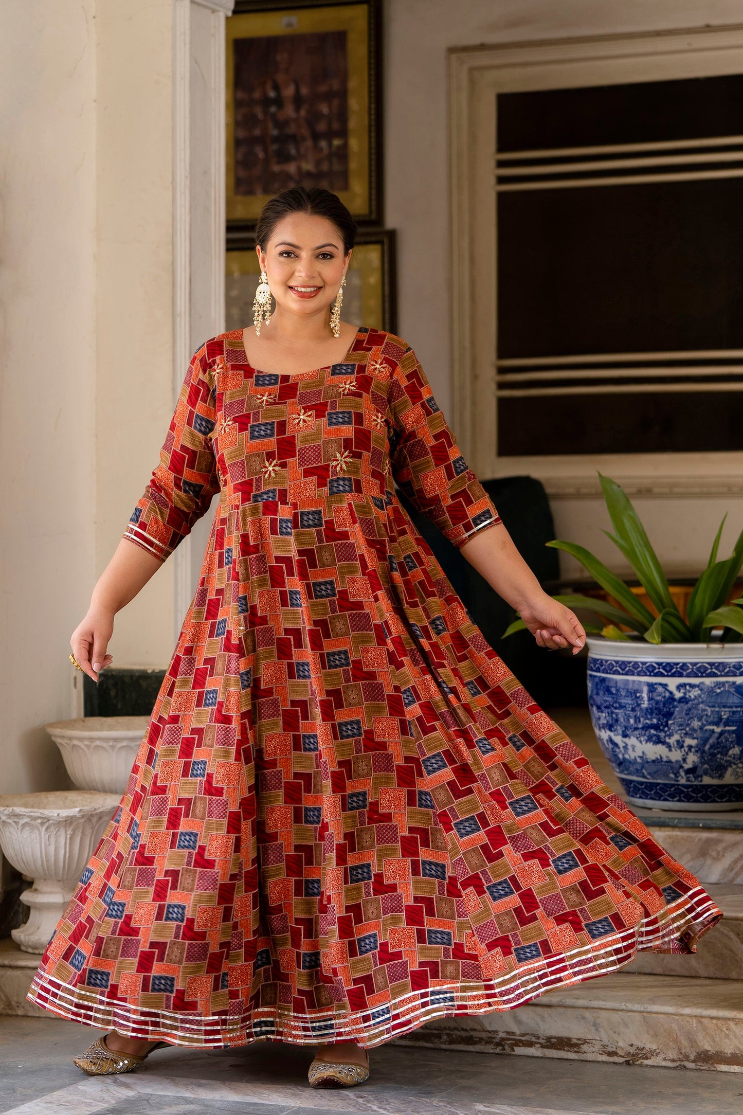 Maroon Traditional Anarkali Kurti with Handwork