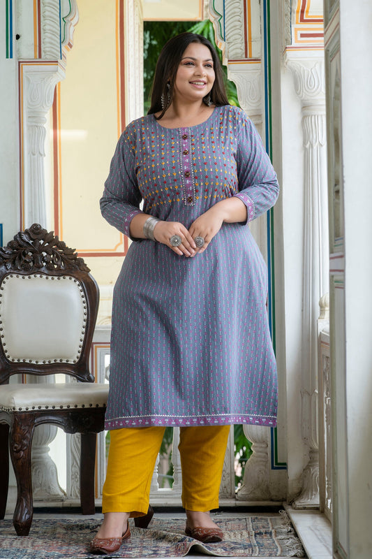 Grey Pure Cotton Straight Kurti