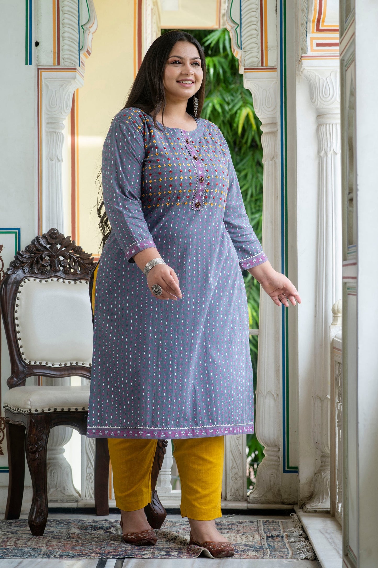 Grey Pure Cotton Straight Kurti