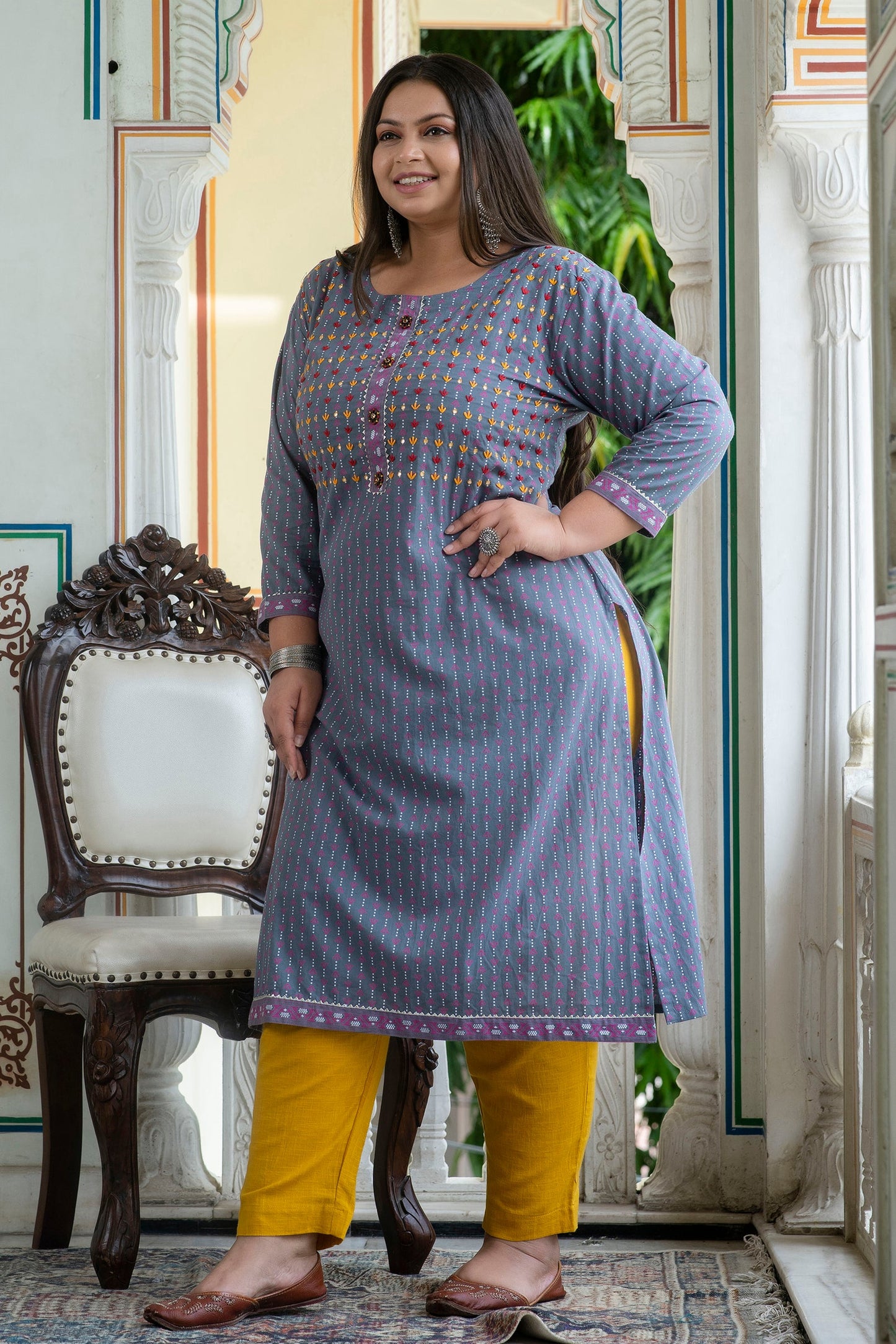 Grey Pure Cotton Straight Kurti