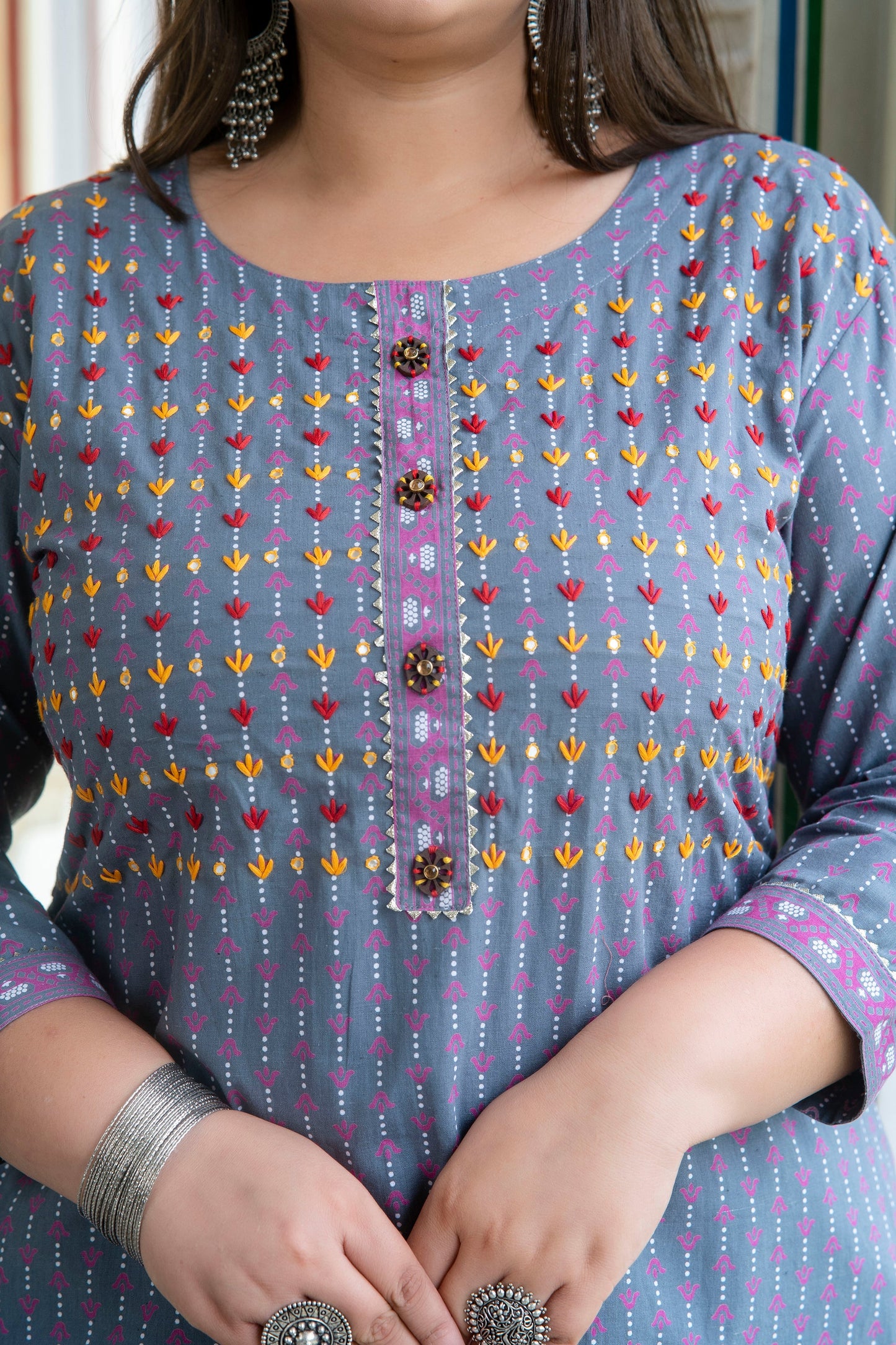 Grey Pure Cotton Straight Kurti