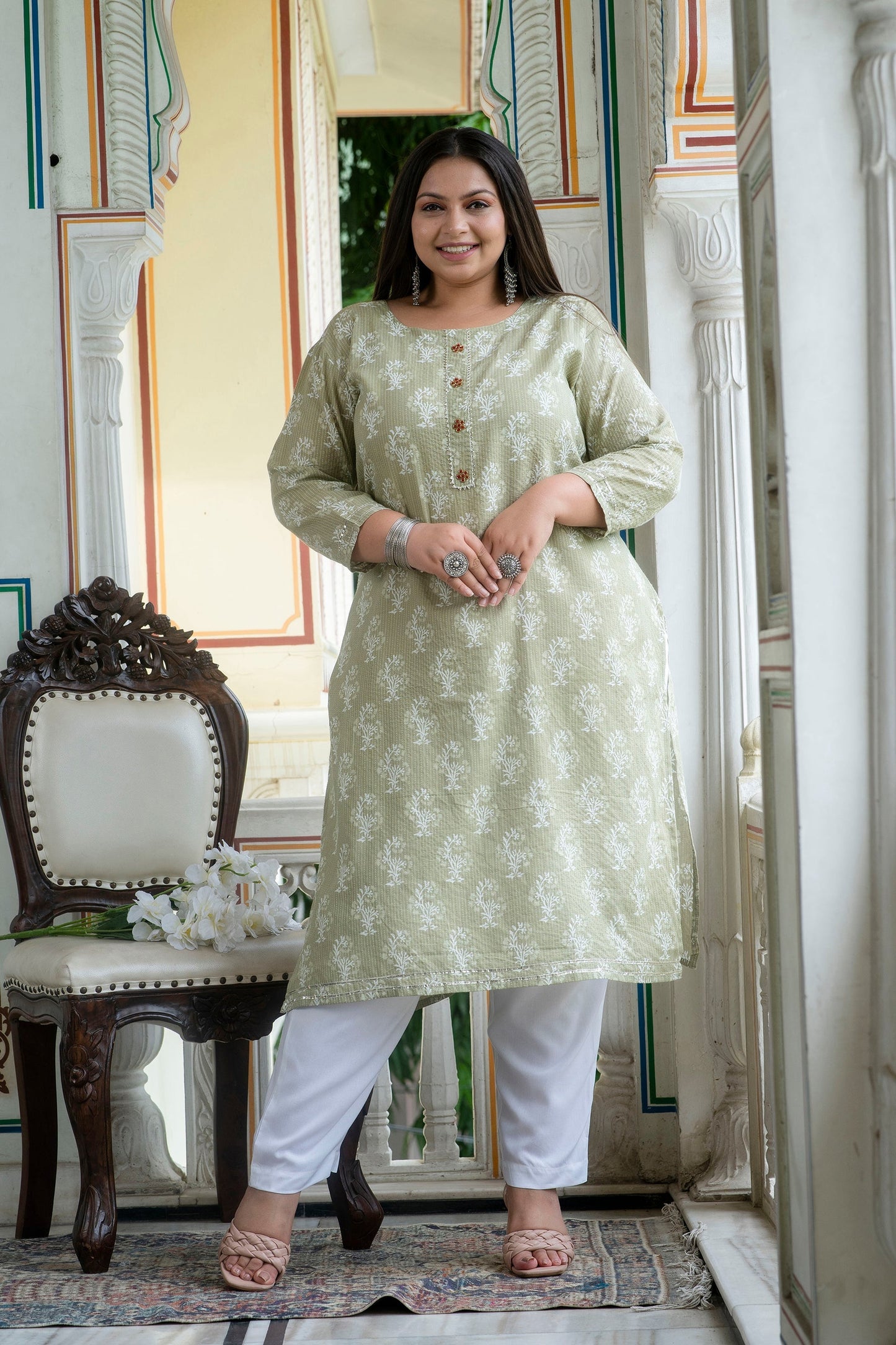 Light Khaki Pure Cotton Kurti Pant Set