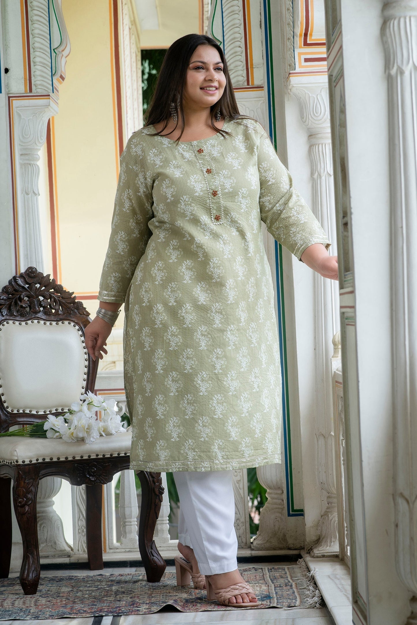 Light Khaki Pure Cotton Kurti Pant Set