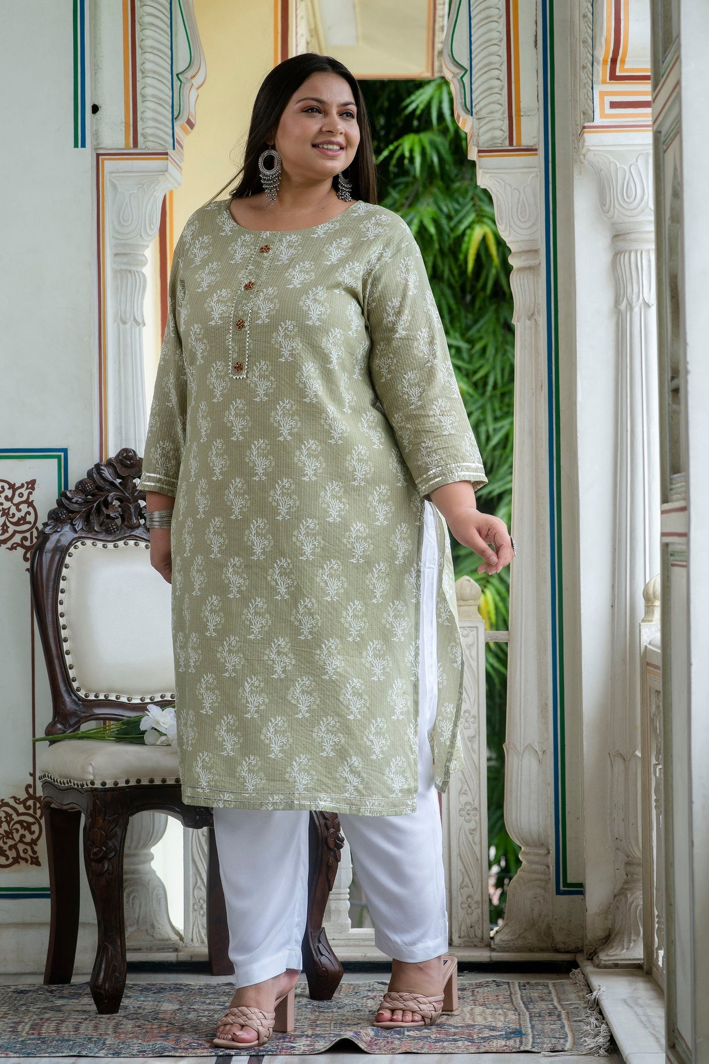 Light Khaki Pure Cotton Kurti Pant Set