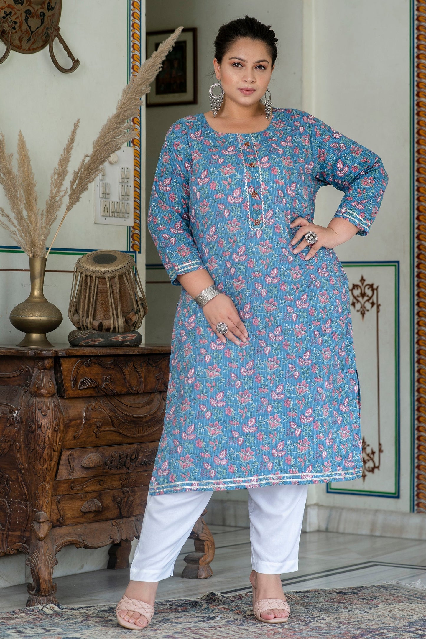 Grey 100% Cotton Kurti Pant Set