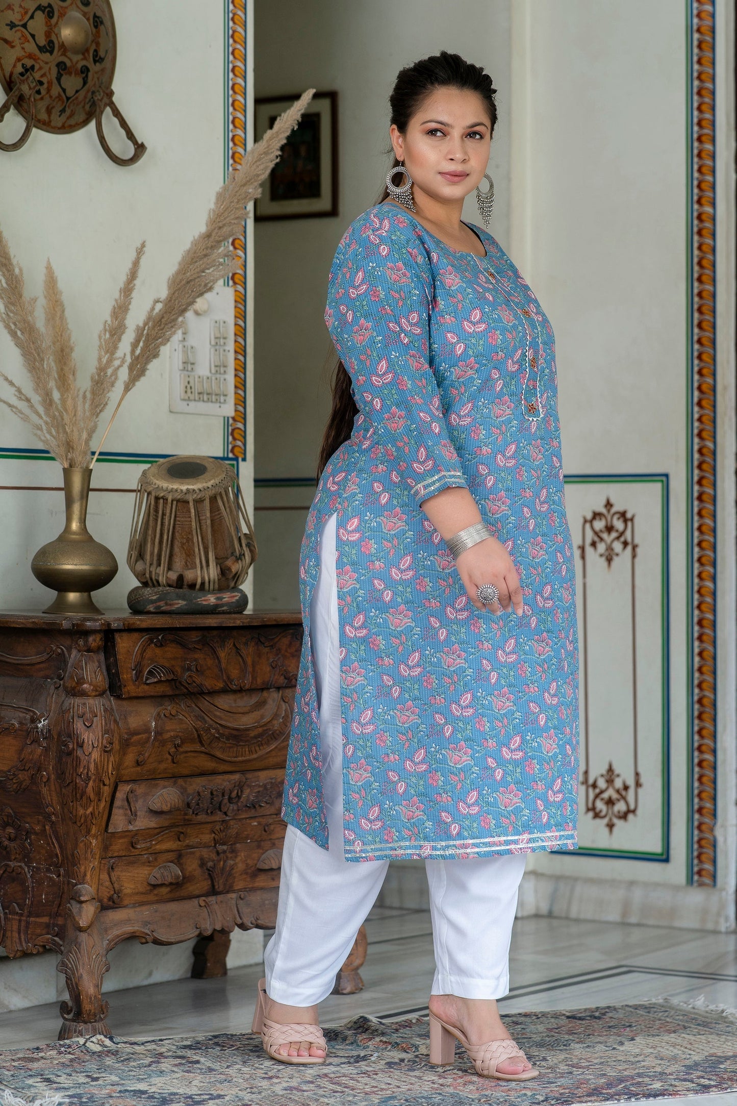 Grey 100% Cotton Kurti Pant Set