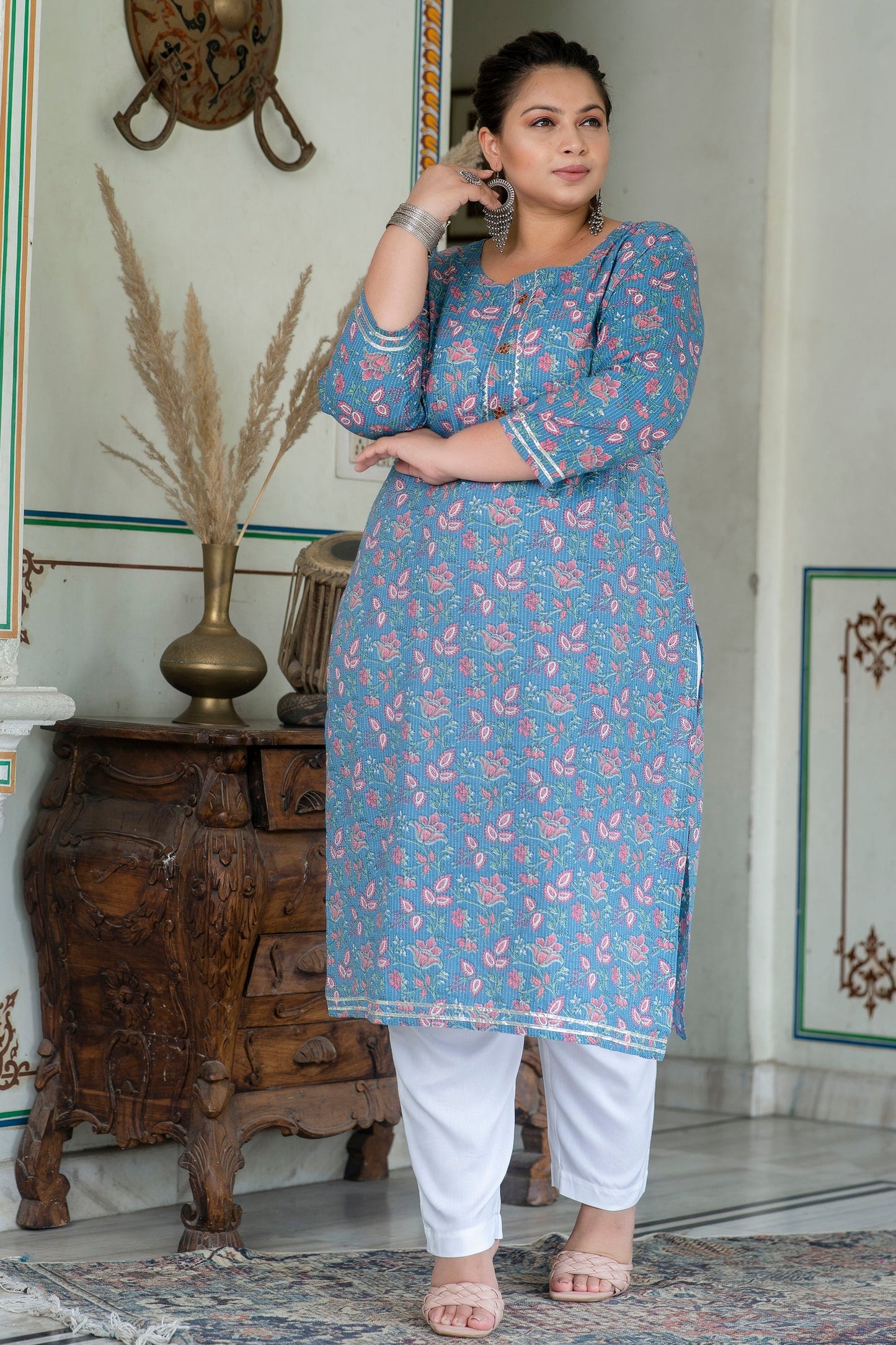 Grey 100% Cotton Kurti Pant Set