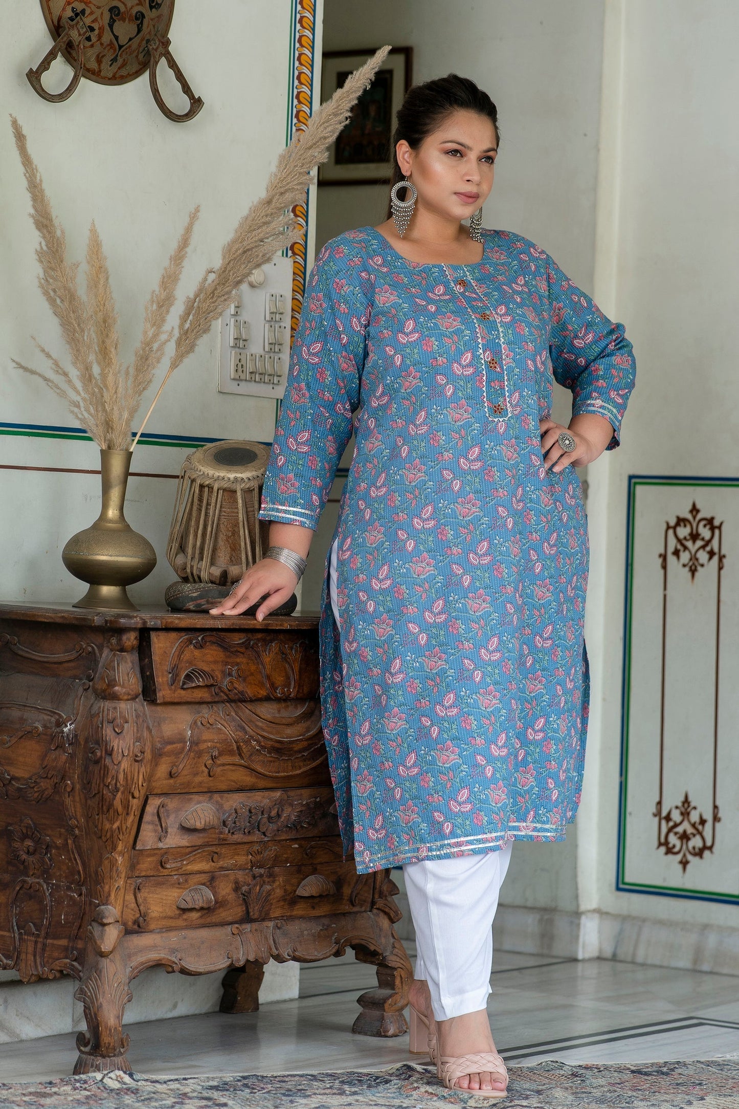 Grey 100% Cotton Kurti Pant Set